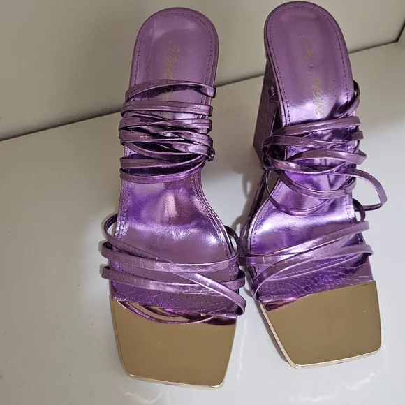 Public Desire Metallic Purple Strappy Heels - Picture 5 of 7
